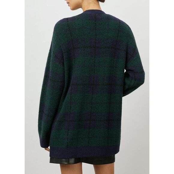 New Rails Runi Tartan Jeweled Button Cardigan Navy Green XS $268 - Picture 2 of 9